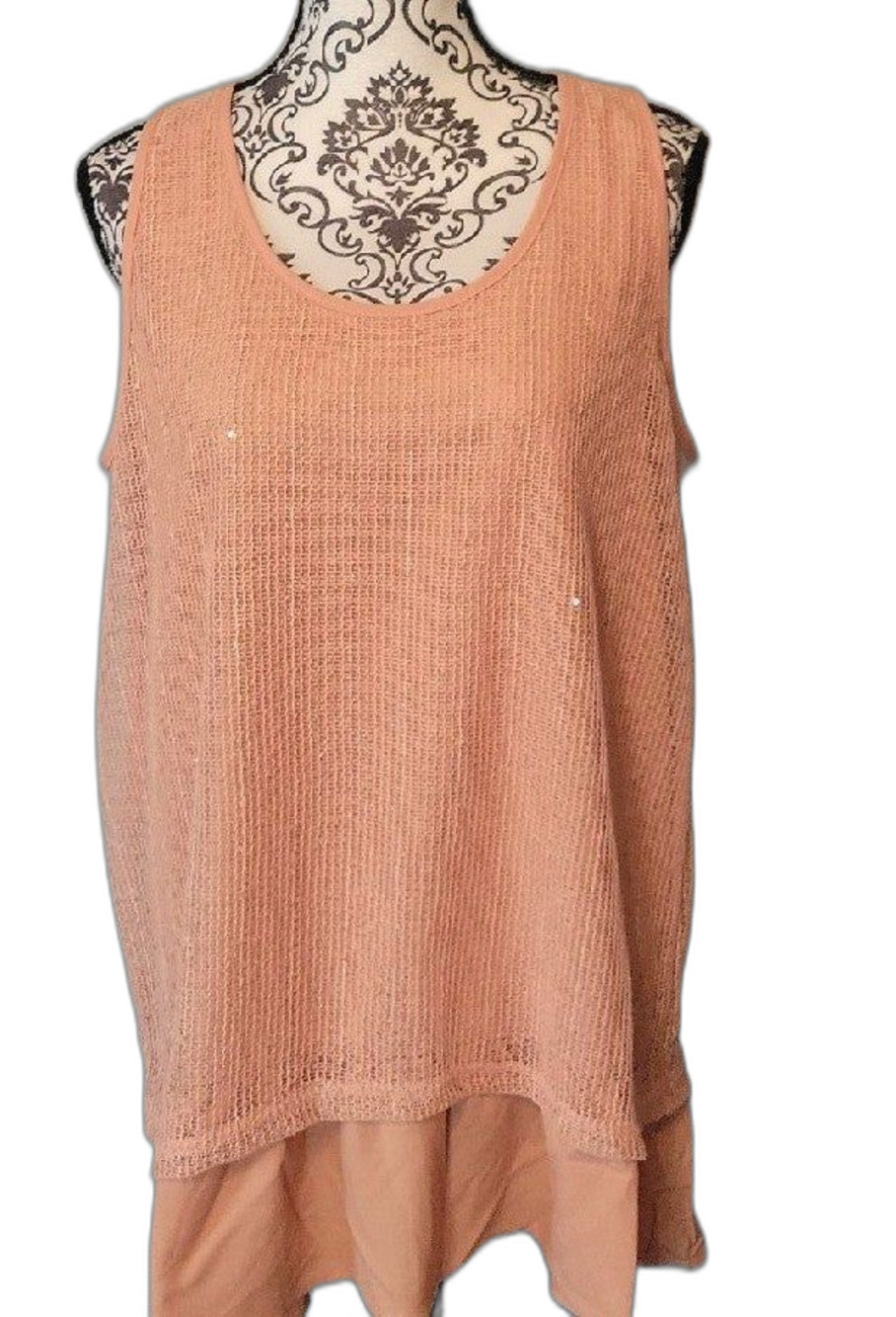 Simply Noelle Terracotta Sequin Layered Knit Tunic Top L/XL NWT